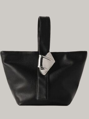 MERIT×BRANDON MAXWELL Black Leather Tote with Silver Sculptural Accent